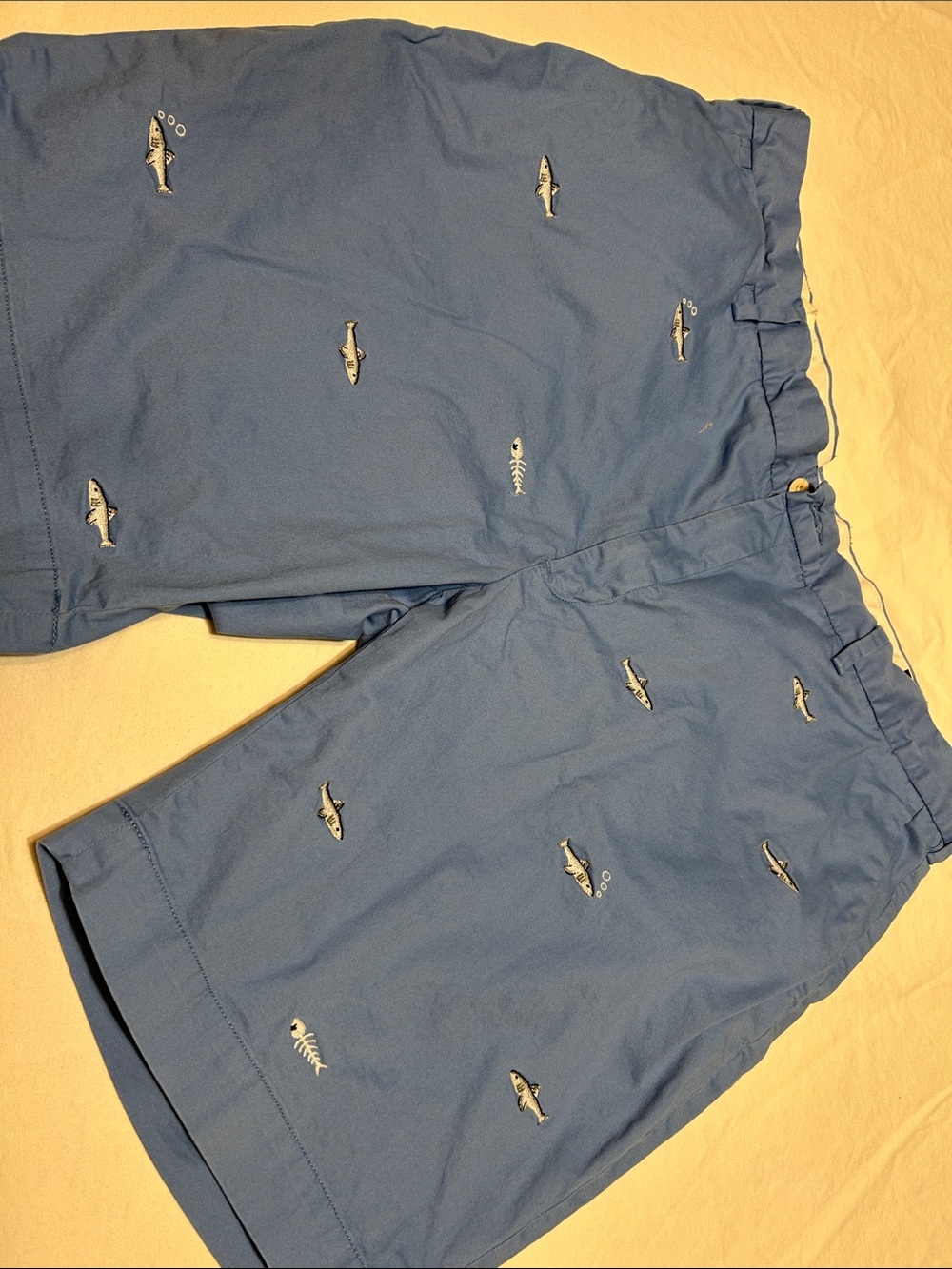 Polo by Ralph Lauren Light Blue Embroidered Fish Flat-Front Shorts